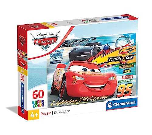 Clementoni 26973 Supercolor Cars 3 – Puzzle 60 Teile ab 4 Jahren, buntes Kinderpuzzle mit besonderer Leuchtkraft & Farbintensität, Geschicklichkeitsspiel für Kinder von Clementoni