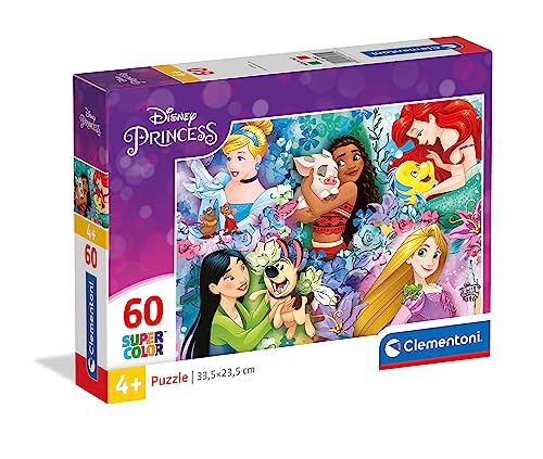 Clementoni 26995 Supercolor Princess – Puzzle 60 Teile ab 4 Jahren, buntes Kinderpuzzle mit besonderer Leuchtkraft & Farbintensität, Geschicklichkeitsspiel für Kinder von Clementoni
