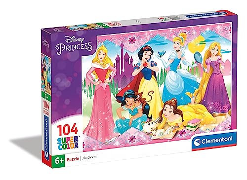 Clementoni 27086 Supercolor Princess – Puzzle 104 Teile ab 6 Jahren, buntes Kinderpuzzle mit besonderer Leuchtkraft & Farbintensität, Geschicklichkeitsspiel für Kinder von Clementoni