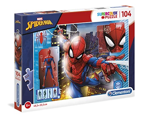 Clementoni 27118 Supercolor Spiderman – Puzzle 104 Teile ab 6 Jahren, buntes Kinderpuzzle mit besonderer Leuchtkraft & Farbintensität, Geschicklichkeitsspiel für Kinder von Clementoni