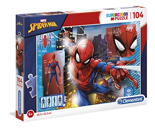 Clementoni 27118 Supercolor Spiderman – Puzzle 104 Teile ab 6 Jahren, buntes Kinderpuzzle mit besonderer Leuchtkraft & Farbintensität, Geschicklichkeitsspiel für Kinder Clementoni 27118 Supercolor Spiderman – Puzzle 104 Teile ab 6 Jahren, buntes Kinderpuzzle mit besonderer Leuchtkraft & Farbintensität, Geschicklichkeitsspiel für Kinder von Clementoni