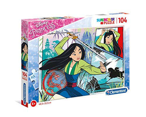 Clementoni 27136 Supercolor Mulan – Puzzle 104 Teile ab 6 Jahren, buntes Kinderpuzzle mit besonderer Leuchtkraft & Farbintensität, Geschicklichkeitsspiel für Kinder von Clementoni