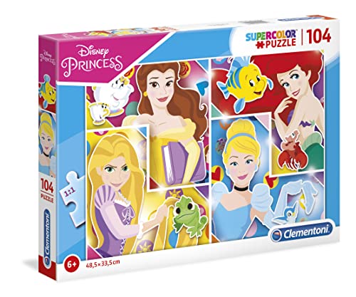 Clementoni 27146 Supercolor Princess – Puzzle 104 Teile ab 6 Jahren, buntes Kinderpuzzle mit besonderer Leuchtkraft & Farbintensität, Geschicklichkeitsspiel für Kinder von Clementoni