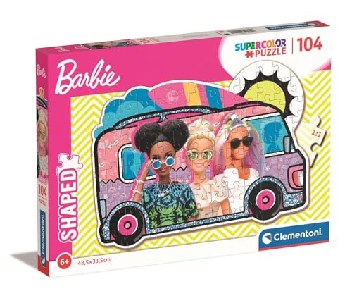 Clementoni 27162 Supercolor Shaped Barbie-Puzzle 104 Teile Ab 6 Jahren, buntes Kinderpuzzle mit besonderer Leuchtkraft & Farbintensität, Geschicklichkeitsspiel für Kinder, Mehrfarbig von Clementoni