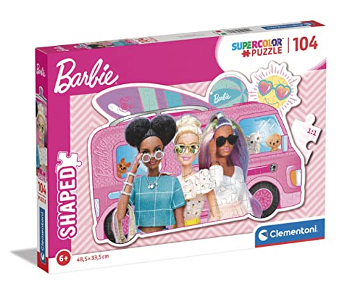Clementoni 27162 Supercolor Shaped Barbie-Puzzle 104 Teile Ab 6 Jahren, buntes Kinderpuzzle mit besonderer Leuchtkraft & Farbintensität, Geschicklichkeitsspiel für Kinder, Mehrfarbig von Clementoni