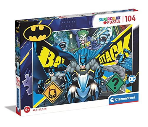 Clementoni 27174 Supercolor Batman-Puzzle 104 Teile Ab 6 Jahren, Buntes Kinderpuzzle Mit Besonderer Leuchtkraft & Farbintensität, Geschicklichkeitsspiel Für Kinder von Clementoni