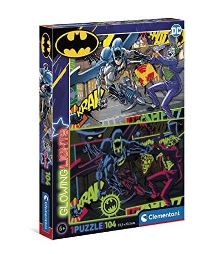 Clementoni 27175 Glowing Lights-Batman-Puzzle 104 Teile Ab 6 Jahren, Buntes Kinderpuzzle Mit Besonderer Leuchtkraft & Farbintensität, Geschicklichkeitsspiel Für Kinder von Clementoni