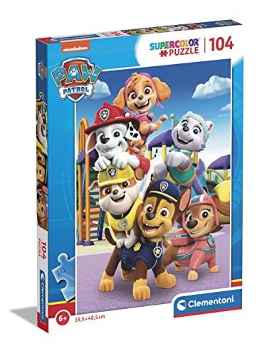 Clementoni 27178 Supercolor Paw Patrol-Puzzle 104 Teile Ab 6 Jahren, Buntes Kinderpuzzle Mit Besonderer Leuchtkraft & Farbintensität, Geschicklichkeitsspiel Für Kinder von Clementoni