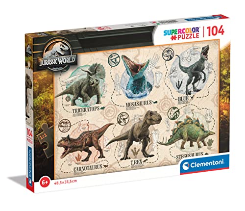 Clementoni - 27179 - Supercolor Puzzle - Jurassic World - Puzzle 104 Teile Ab 6 Jahren, Buntes Kinderpuzzle Mit Besonderer Leuchtkraft & Farbintensität, Geschicklichkeitsspiel Für Kinder Clementoni - 27179 - Supercolor Puzzle - Jurassic World - Puzzle 104 Teile Ab 6 Jahren, Buntes Kinderpuzzle Mit Besonderer Leuchtkraft & Farbintensität, Geschicklichkeitsspiel Für Kinder von Clementoni