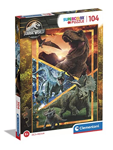 Clementoni 27181 Supercolor Jurassic World-Puzzle 104 Teile Ab 6 Jahren, Buntes Kinderpuzzle Mit Besonderer Leuchtkraft & Farbintensität, Geschicklichkeitsspiel Für Kinder von Clementoni