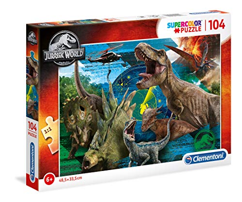 Clementoni 27196 Supercolor Jurassic World – Puzzle 104 Teile ab 6 Jahren, buntes Kinderpuzzle mit besonderer Leuchtkraft & Farbintensität, Geschicklichkeitsspiel für Kinder von Clementoni