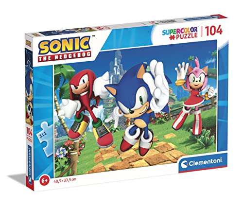 Clementoni 27256 Supercolor Sonic-Puzzle 104 Teile Ab 6 Jahren, Buntes Kinderpuzzle Mit Besonderer Leuchtkraft & Farbintensität, Geschicklichkeitsspiel Für Kinder von Clementoni
