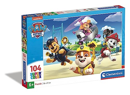 Clementoni 27265 Supercolor Paw Patrol-Puzzle 104 Teile Ab 6 Jahren, Buntes Kinderpuzzle Mit Besonderer Leuchtkraft & Farbintensität, Geschicklichkeitsspiel Für Kinder von Clementoni