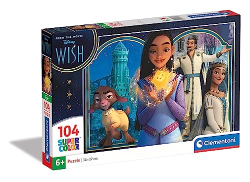 Clementoni 27269 Supercolor Disney Wish-Puzzle 104 Teile Ab 6 Jahren, Buntes Kinderpuzzle Mit Besonderer Leuchtkraft & Farbintensität, Geschicklichkeitsspiel Für Kinder von Clementoni