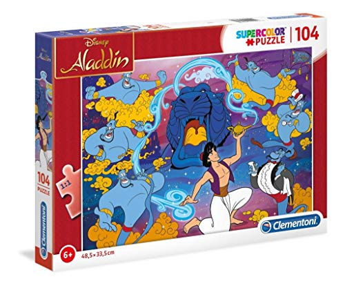 Clementoni 27283 Supercolor Aladdin – Puzzle 104 Teile ab 6 Jahren, buntes Kinderpuzzle mit besonderer Leuchtkraft & Farbintensität, Geschicklichkeitsspiel für Kinder Clementoni 27283 Supercolor Aladdin – Puzzle 104 Teile ab 6 Jahren, buntes Kinderpuzzle mit besonderer Leuchtkraft & Farbintensität, Geschicklichkeitsspiel für Kinder von Clementoni
