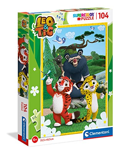 Clementoni 27547 Supercolor Leo & Tig-Puzzle 104 Teile Ab 6 Jahren, buntes Kinderpuzzle mit besonderer Leuchtkraft & Farbintensität, Geschicklichkeitsspiel für Kinder, Mehrfarbig, One Size von Clementoni