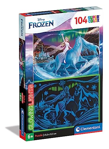 Clementoni - 27548 - Supercolor Puzzle Glowing Lights - Disney Frozen 2-104 Teile Ab 6 Jahren, buntes Kinderpuzzle mit besonderer Leuchtkraft & Farbintensität, Geschicklichkeitsspiel für Kinder von Clementoni