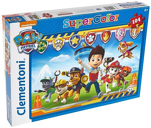 Clementoni 27945 Supercolor Paw Patrol – Puzzle 104 Teile ab 6 Jahren, buntes Kinderpuzzle mit besonderer Leuchtkraft & Farbintensität, Geschicklichkeitsspiel für Kinder von Clementoni
