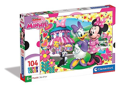 Clementoni 27982 Supercolor Minnie Happy Helpers – Puzzle 104 Teile ab 6 Jahren, buntes Kinderpuzzle mit besonderer Leuchtkraft & Farbintensität, Geschicklichkeitsspiel für Kinder von Clementoni