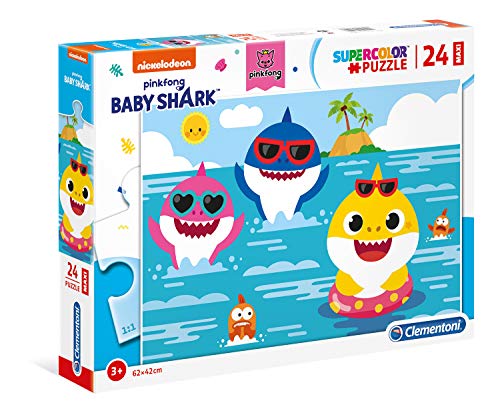 Clementoni 28519 Maxi Baby Shark – Puzzle 24 Teile ab 3 Jahren, farbenfrohes Kinderpuzzle mit extra großen Puzzleteilen, Geschicklichkeitsspiel für Kinder von Clementoni