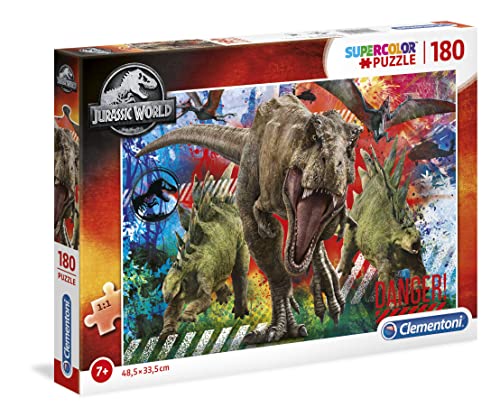 Clementoni 29106 Supercolor Jurassic World – Puzzle 180 Teile ab 7 Jahren, buntes Kinderpuzzle mit besonderer Leuchtkraft & Farbintensität, Geschicklichkeitsspiel für Kinder von Clementoni