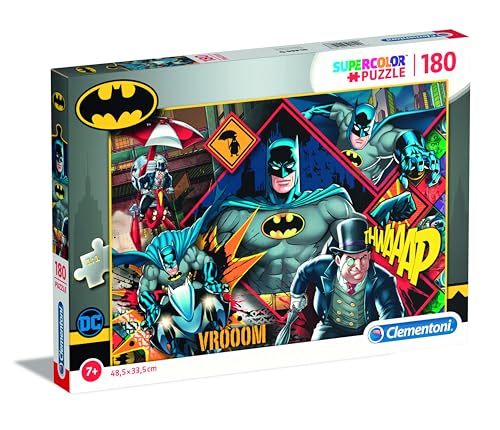 Clementoni 29108 Supercolor Batman – Puzzle 180 Teile ab 7 Jahren, buntes Kinderpuzzle mit besonderer Leuchtkraft & Farbintensität, Geschicklichkeitsspiel für Kinder von Clementoni