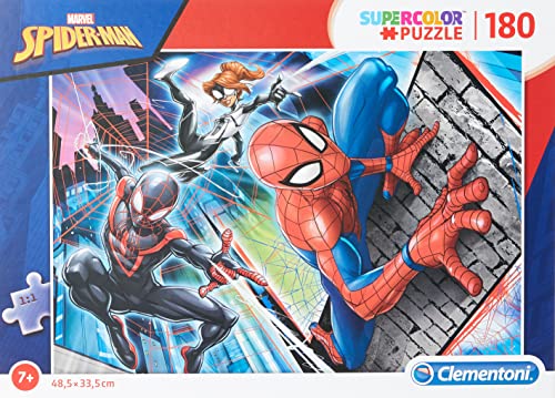 Clementoni 29293 Supercolor Spiderman – Puzzle 180 Teile ab 7 Jahren, buntes Kinderpuzzle mit besonderer Leuchtkraft & Farbintensität, Geschicklichkeitsspiel für Kinder von Clementoni