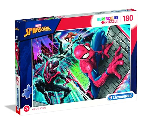 Clementoni 29293 Supercolor Spiderman – Puzzle 180 Teile ab 7 Jahren, buntes Kinderpuzzle mit besonderer Leuchtkraft & Farbintensität, Geschicklichkeitsspiel für Kinder von Clementoni