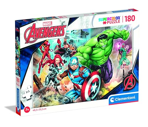 Clementoni 29295 Supercolor The Avengers – Puzzle 180 Teile ab 7 Jahren, buntes Kinderpuzzle mit besonderer Leuchtkraft & Farbintensität, Geschicklichkeitsspiel für Kinder von Clementoni