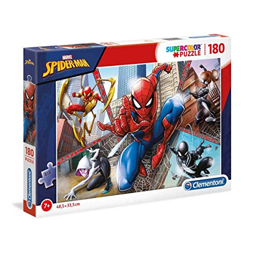 Clementoni 29302 Supercolor Spiderman – Puzzle 180 Teile ab 7 Jahren, buntes Kinderpuzzle mit besonderer Leuchtkraft & Farbintensität, Geschicklichkeitsspiel für Kinder, 34.3 x 24.9 x 3.3 von Clementoni