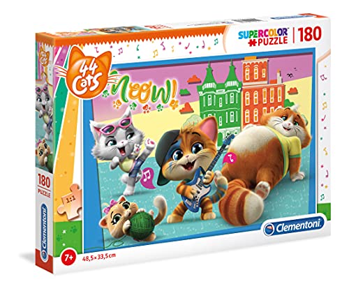 Clementoni 29763 Supercolor 44 Cats – Puzzle 180 Teile ab 7 Jahren, buntes Kinderpuzzle mit besonderer Leuchtkraft & Farbintensität, Geschicklichkeitsspiel für Kinder von Clementoni