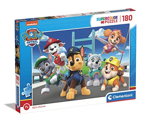 Clementoni 29780 Supercolor Paw Patrol-Puzzle 180 Teile Ab 7 Jahren, Buntes Kinderpuzzle Mit Besonderer Leuchtkraft & Farbintensität, Geschicklichkeitsspiel Für Kinder von Clementoni