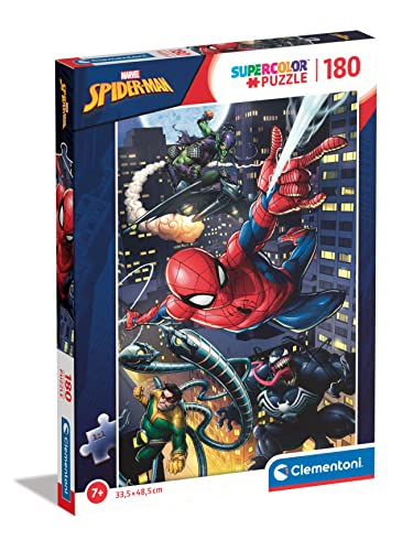 Clementoni 29782 Supercolor Marvel Spiderman-Puzzle 180 Teile Ab 7 Jahren, Buntes Kinderpuzzle Mit Besonderer Leuchtkraft & Farbintensität, Geschicklichkeitsspiel Für Kinder, Mehrfarbig von Clementoni