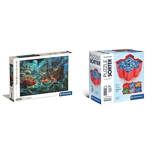 Clementoni 36530 Collection Pirates Battle-Puzzle 6000 Teile ab 14 Jahren, Erwachsenenpuzzle mit Wimmelbild, für die ganze, Mehrfarbig, Medium & 37040 Puzzle Sortierer, ab 6 Jahren von Clementoni