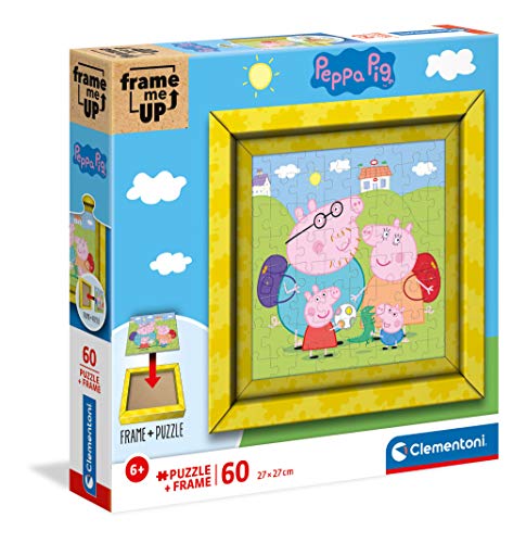 Clementoni 38809 Frame me up Peppa Pig – Puzzle 60 Teile ab 4 Jahren, buntes Kinderpuzzle inkl. Rahmen aus Karton, zum Aufhängen ohne Kleber, Geschicklichkeitsspiel für Kinder von Clementoni
