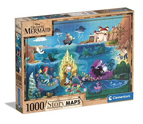 Clementoni 39664 The Maps-Disney Little Mermaid-Puzzle Teile für Erwachsene und Kinder ab 10 Jahre, herausforderndes Geschicklichkeitsspiel für die ganze Familie, Mehrfarbig, Medium, 1000 pezzi von Clementoni