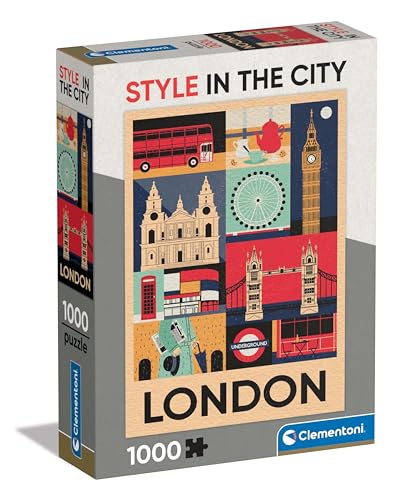Clementoni 39844 Style in The City Puzzle London – 1000 Teile – Erwachsenenpuzzle, Stadtpuzzle, Illustrationen des Autors, vertikal, Spaß für Erwachsene, hergestellt in Italien, Mehrfarbig von Clementoni