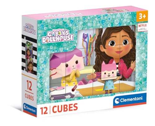 Clementoni 41193 Puppenhaus Gabby's Dollhouse – 12 Teile Kinder 3 Jahre, Cartoon, Würfel-Puzzle, Made in Italy, Mehrfarbig von Clementoni