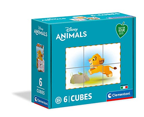 Clementoni 44011 Würfelpuzzle Play for Future Disney Animals – Puzzle 6 Teile ab 2 Jahren (6 Puzzlewürfel), Kinderpuzzle aus recyceltem & recycelbarem Material, Denkspiel für Kinder von Clementoni