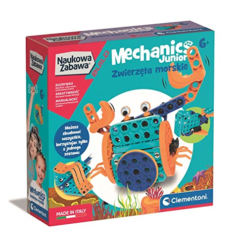 Clementoni - 50661 - Wissenschaftlicher Spaß Build Mechanik Junior Meerestiere Steinbausteine für Kinder ab 6 Jahren Version Polen von Clementoni