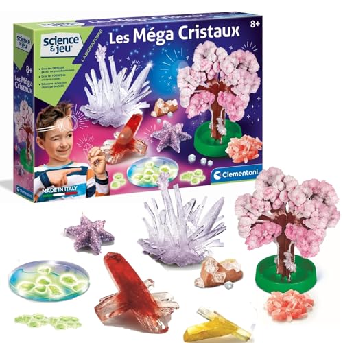 Clementoni | Wissenschaft & Spiel – Mega-Kristalle für Kinder ab 8 Jahren | Buntes und phosphoreszierendes Kristallisations-Set mit 3D-Baum, Formen und Chemikalien | Lernspiel Chemie und Mineralien von Clementoni