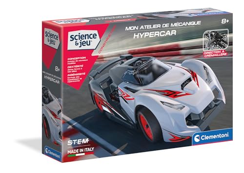 Clementoni | Mein Mechanikwerkstatt – Hypercar für Kinder ab 8 Jahren | Rennwagen-Set | mehr als 100 austauschbare Teile | 3D-Anleitung enthalten | Lernspielzeug STEM von Clementoni