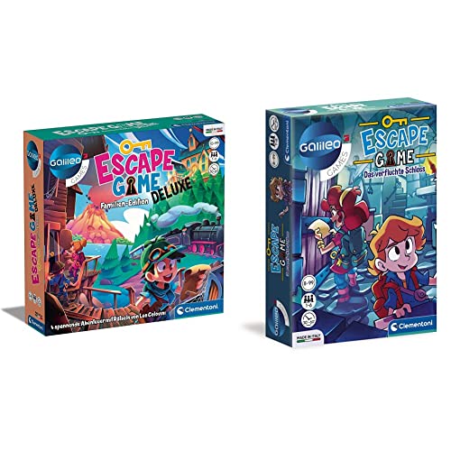 Clementoni 59257 Escape Game – Deluxe, Familien-Edition, Gesellschaftsspiel zum Rätseln, mit 4 Abenteuern, inkl. Hinweiskarten & Requisiten, ab 10 Jahren & 59225 Escape Game, ab 8 Jahren Clementoni 59257 Escape Game – Deluxe, Familien-Edition, Gesellschaftsspiel zum Rätseln, mit 4 Abenteuern, inkl. Hinweiskarten & Requisiten, ab 10 Jahren & 59225 Escape Game, ab 8 Jahren von Clementoni