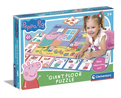 Clementoni Quiz-Bodenpuzzle Peppa Wutz 70x100 cm-Kinderpuzzle mit 24 Maxi-Puzzleteilen-Lernspielzeug mit elektronischem Stift-Lernspiel für Kinder ab 3 Jahren, 61508 von Clementoni