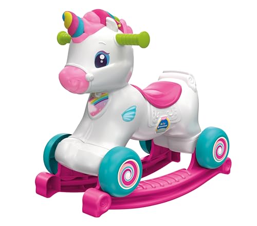Clementoni 61555 Einhorn Wippe Einhorn Wippe und Läufer mit Musik, Liedern und pädagogischen Inhalten: Zahlen, Buchstaben, für Babys ab 12 Monaten von Clementoni