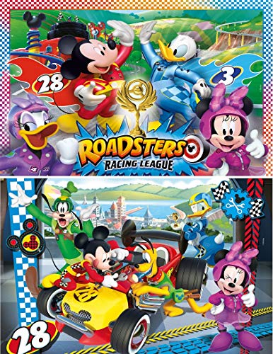 Clementoni 7034 Supercolor Mickey and the Roadster Racers – Puzzle 2 x 20 Teile ab 3 Jahren, buntes Kinderpuzzle mit besonderer Leuchtkraft & Farbintensität, Geschicklichkeitsspiel für Kinder von Clementoni