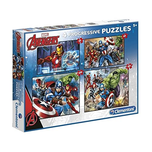 Clementoni 7722 Progressive Puzzle The Avengers – Puzzle 20 + 60 + 100 + 180 Teile ab 3 Jahren, Bunte Kinderpuzzle mit zunehmendem Schwierigkeitsgrad, Denkspiel für Kinder von Clementoni