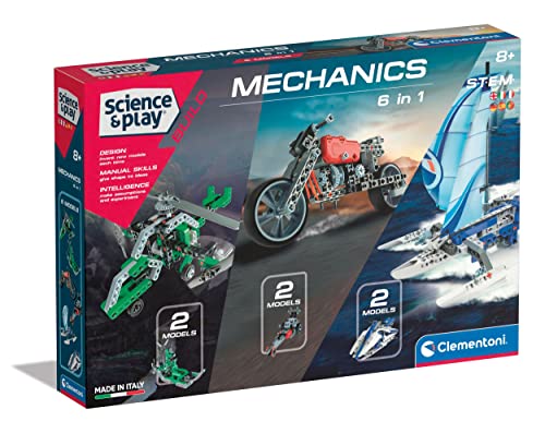 Clementoni 97861 Science & Play Build – Mechanics 6 in 1, Bausatz für 6 detailgetreue Fahrzeugmodelle, mechanisches Konstruktionsspielzeug für Kinder ab 8 Jahren Amazon Exclusive von Clementoni