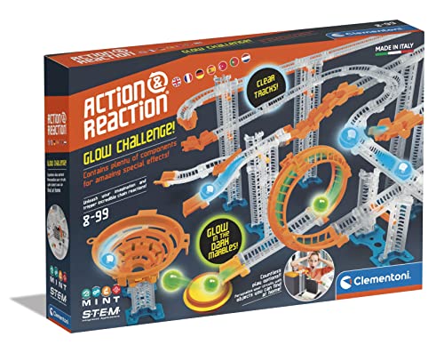 Clementoni Action & Reaction Glow Effect - mehrteiliger Bausatz zum Konstruieren Einer Kugelbahn mit Leucht-Bällen - Spielzeug für Kinder ab 8 Jahren 59304 von Clementoni