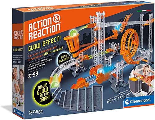 Clementoni - Action und Reaktion-Glow-Effekt, Bauset, Kugelbahn für Kinder, Kugelbahn, wissenschaftliches Spiel ab 8 Jahren, Made in Italy, Mehrfarbig, 19241 von Clementoni